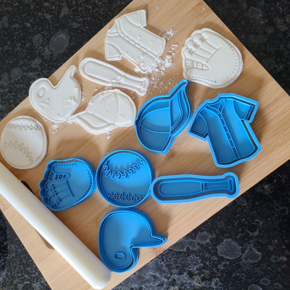 6-Piece Baseball Cookie Cutters & Stamp Set - Great gift Baking Party